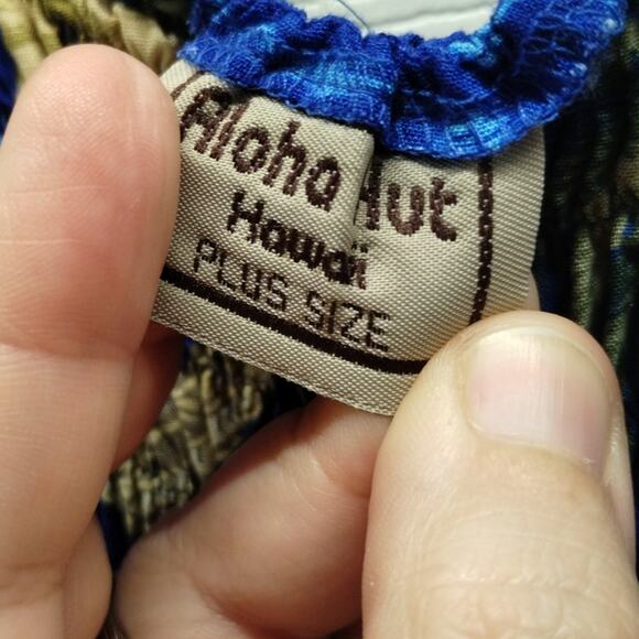 Aloha Hut OS PLUS SIZE Hawaiian Blue Beach Floral Stretch Shirred Midi Dress - Picture 5 of 6